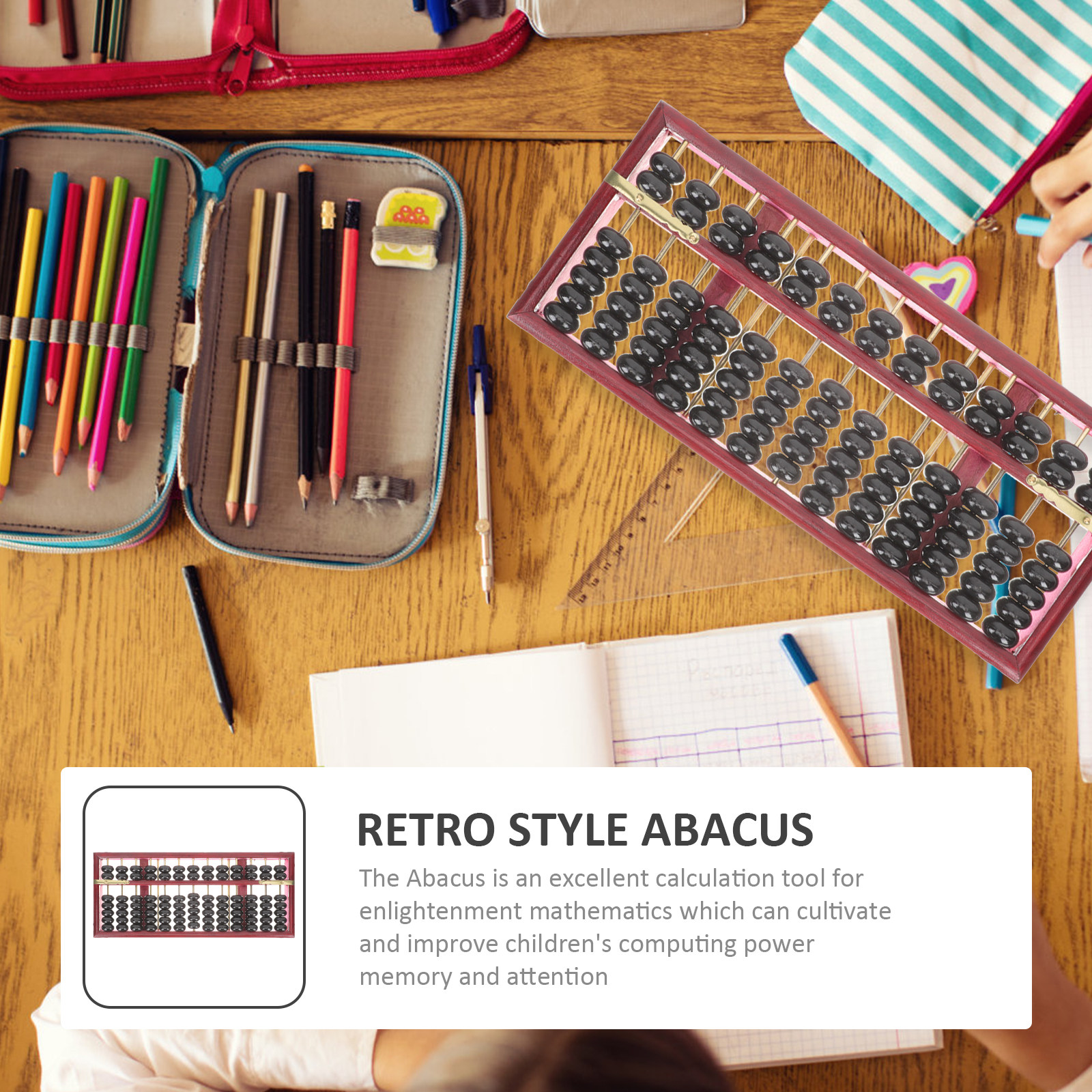 Kids Education Calculator - 13 Column Retro Wooden Abacus For