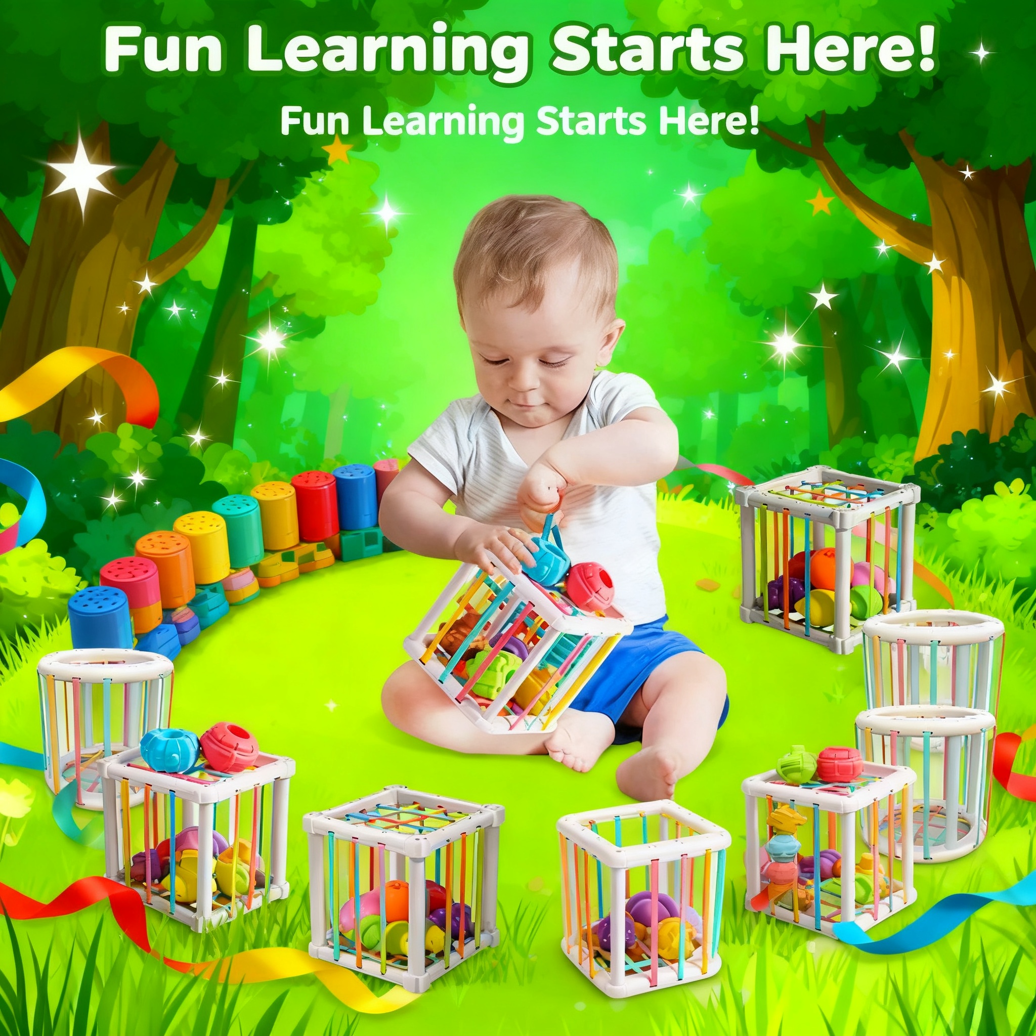Kids Home Education - Rainbow Colorful Montessori Shape Sorter Cube