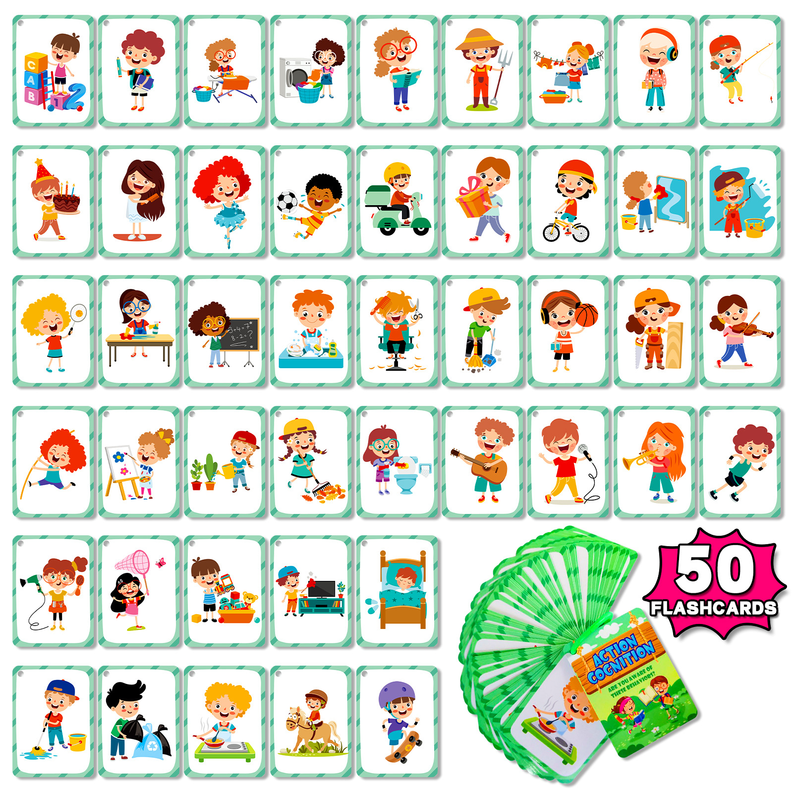 Kids Education Card - 50Pcs/Set Cognition Learning Card Funny Memory