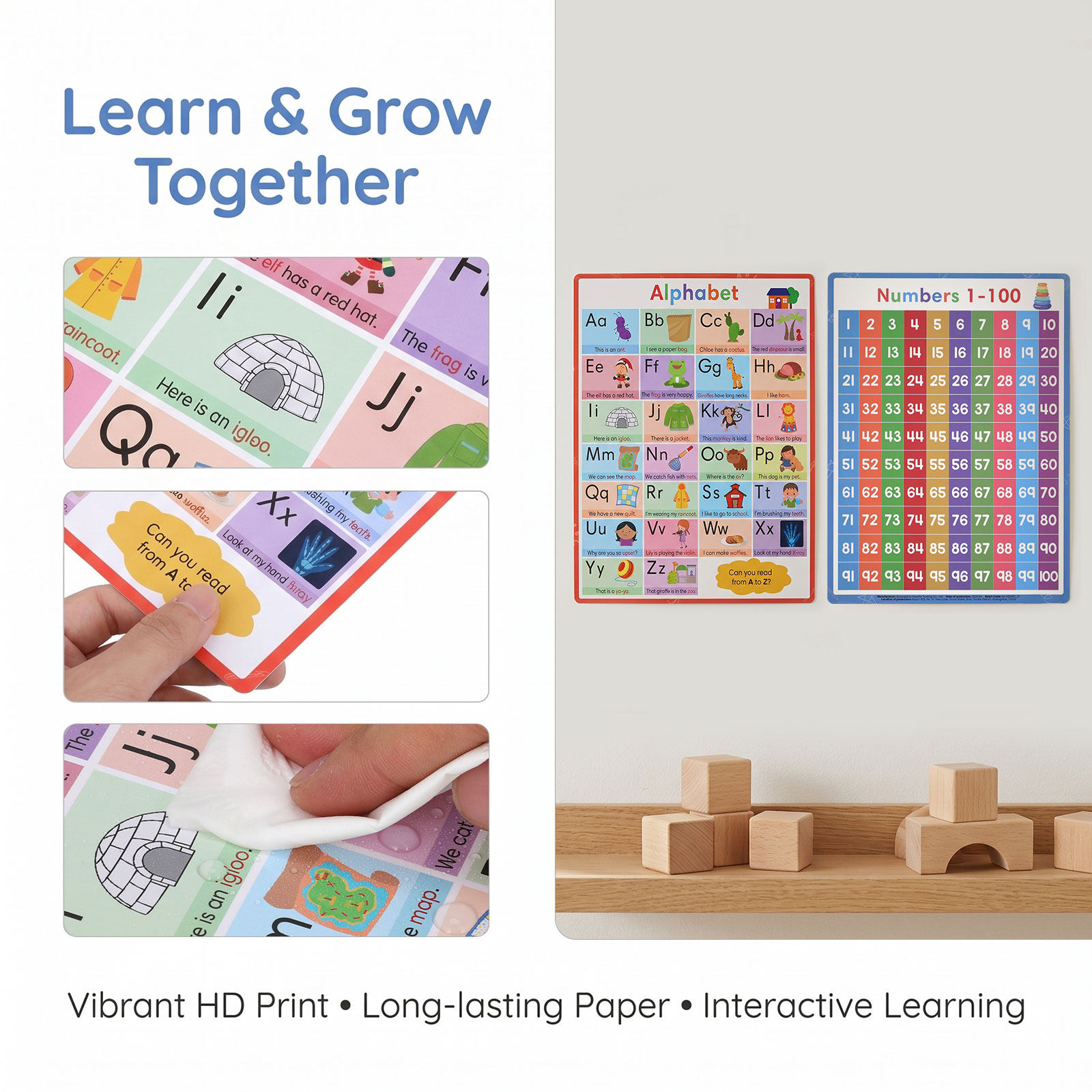 2Pcs Alphabet Numbers Poster H - Kids Definition Of Education 리뷰 및 가격