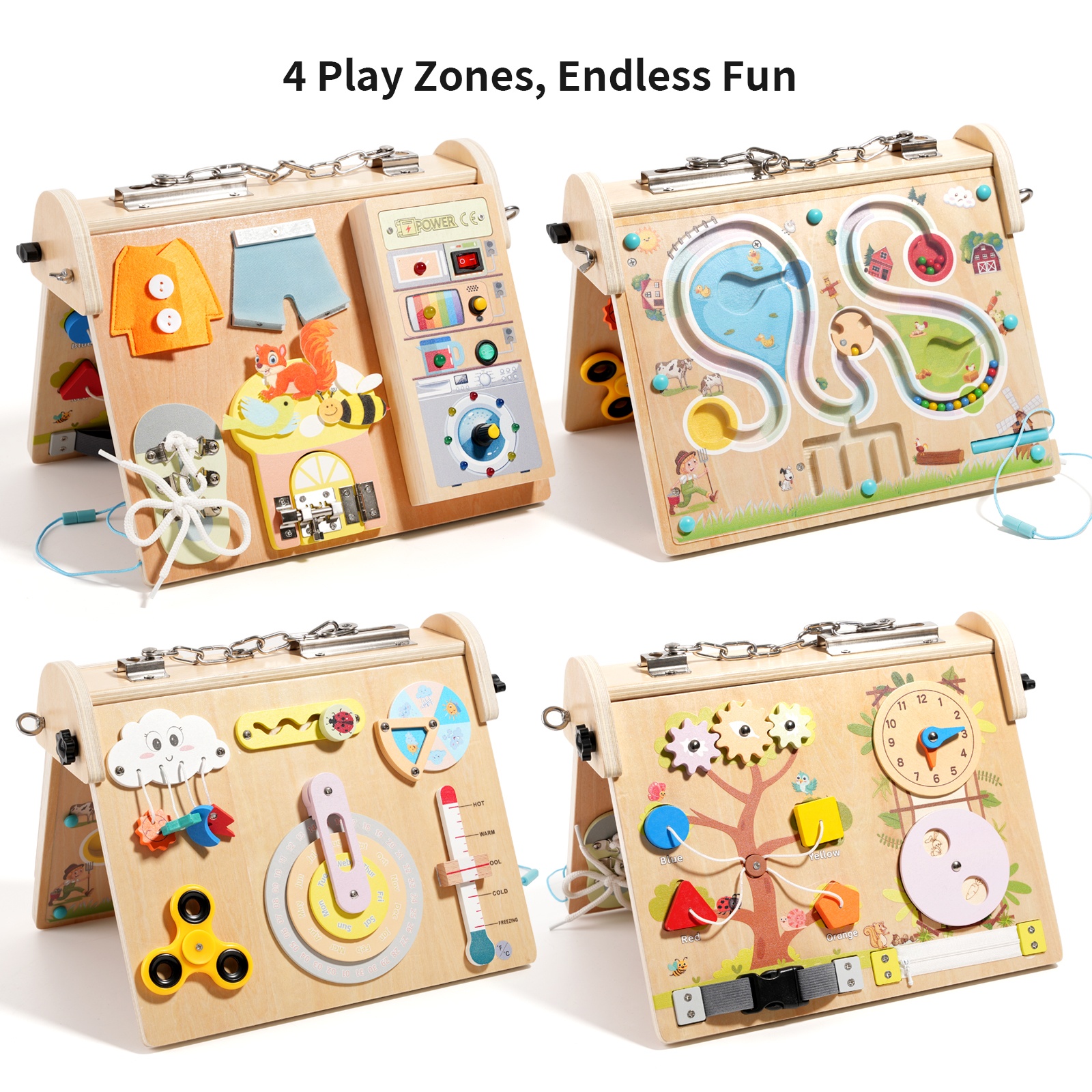 Wooden 4-in-1 Busy Board with  - Kids Education Board 리뷰 및 가격